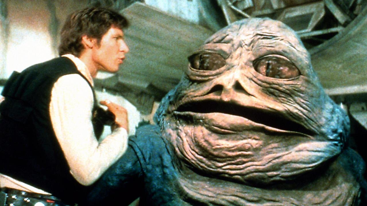 Actor Harrison Ford and Jabba The Hutt character in scene from Special Edition "Star Wars" film trilogy. Picture: News Corp Australia