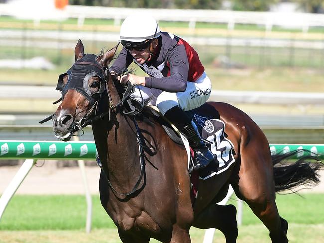 Purrfect Deal winning at Doomben. Picture: trackside Photography