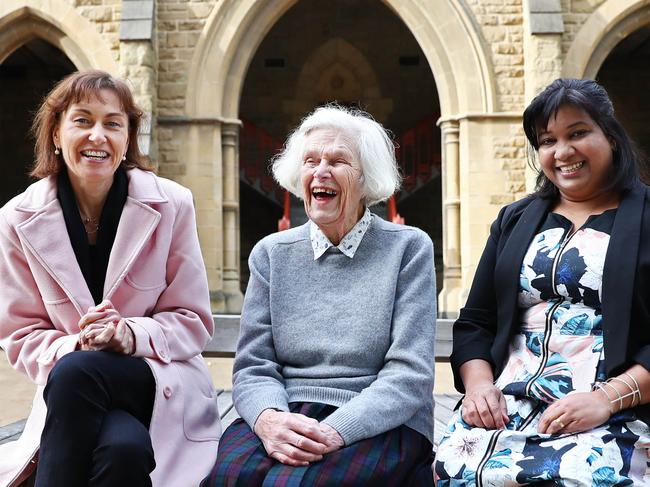 20/06/18 Mathematicians (L-R) Professor Kate Smith-Miles, Alison Harcourt and PHD student Kaushalya Jeewani Nallaperuma pictured at Melbourne University. Aaron Francis/The Australian