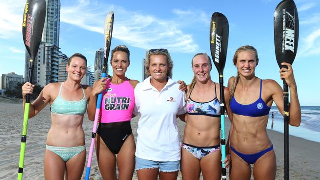 Coach Naomi Flood (centre) with her Northcliffe ironwomen (from left) Maddy Dunn, Courtney Hancock, Danielle McKenzie and Harriet Brown. Picture Glenn Hampson