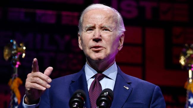 US President Joe Biden at an Emily’s List function in Washington on Wednesday. Picture: AFP