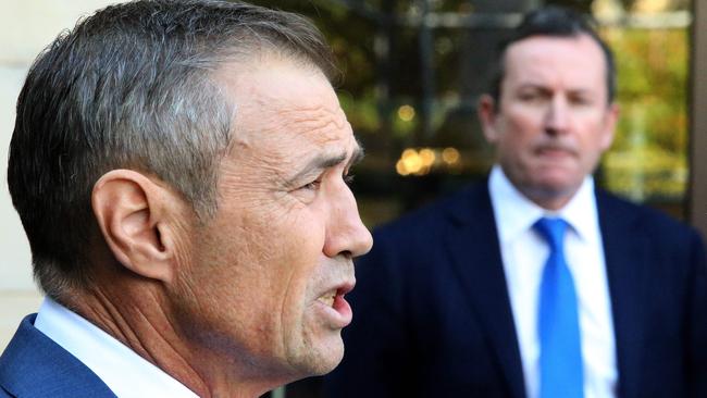 WA Health Minister Roger Cook and WA Premier Mark McGowan at Parliament House. Picture: Colin Murty/The Australian