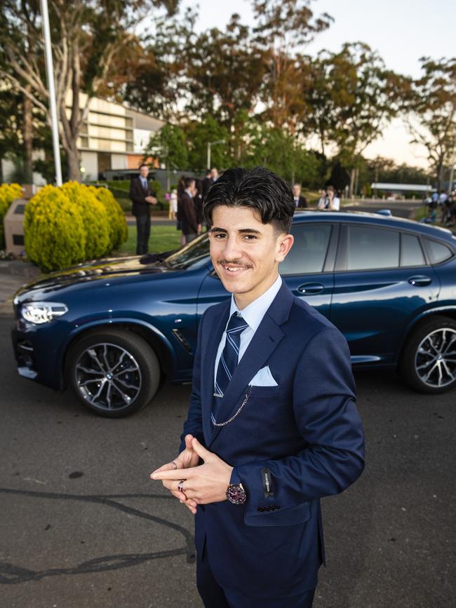 Ali Salim arrives at Harristown State High School formal at Highfields Cultural Centre, Friday, November 18, 2022. Picture: Kevin Farmer