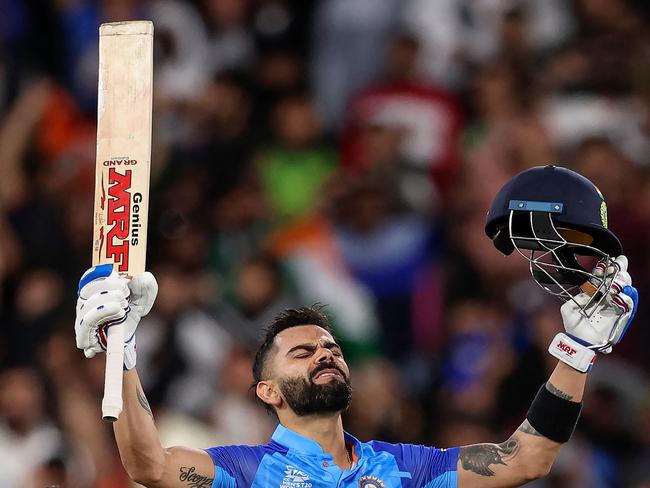 India's Virat Kohli celebrates after the team’s win. Picture: Martin Keep