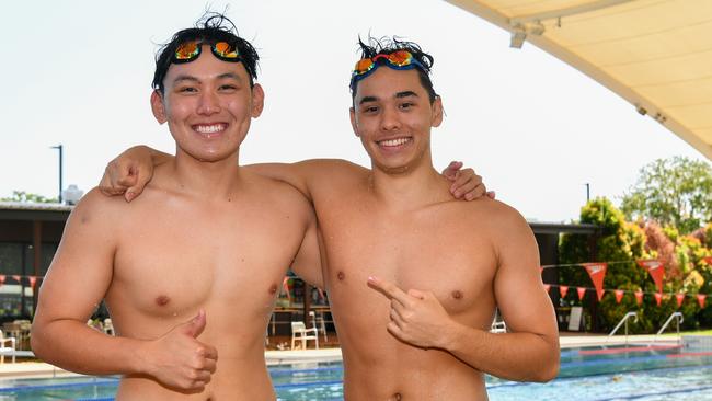 Qitao Shi and Andrew Materazzo at the 2023 Country Swimming Championships at Parap Pool, Darwin. Picture: Pema Tamang Pakhrin