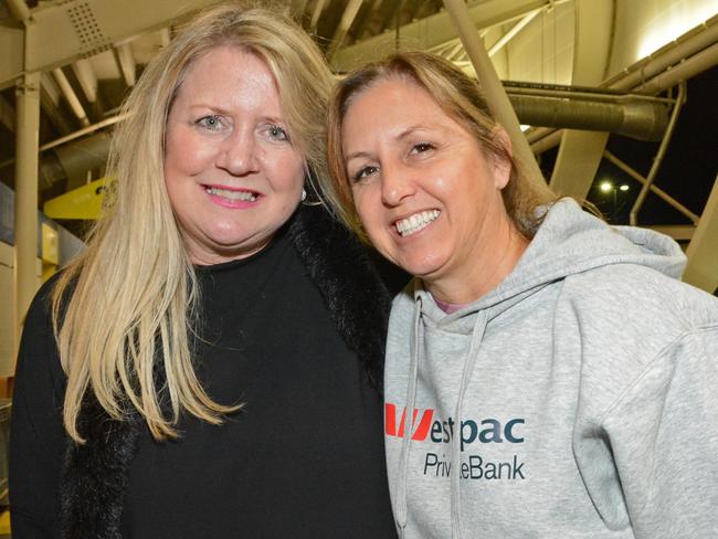 Karen Phillips and Tina Wylde at Vinnies CEO Sleep Out at CBUS Stadium, Robina. Picture: Regina King