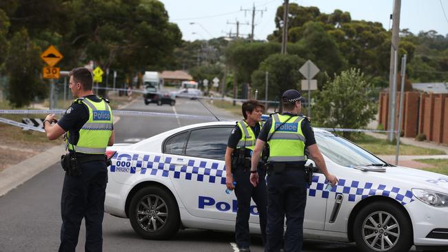 Police and emergency services pictured at the scene in Sunbury yesterday. Picture: David Crosling