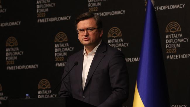 Ukraine's Foreign Minister Dmytro Kuleba gives a press conference after meeting his Russian counterpart Sergei Lavrov in Turkey on March 10. Picture: AFP