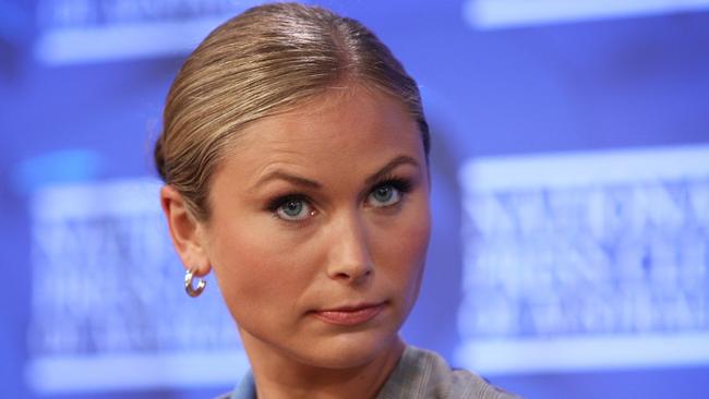 Grace Tame addresses the media at the National Press Club. Picture: Getty Images