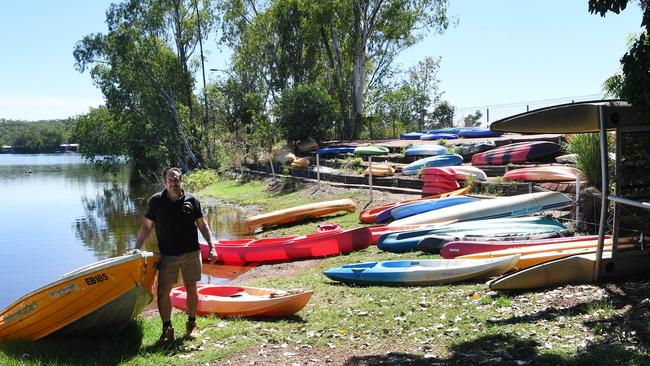 Lake Bennett Resort director and manager Andrew Gunn at the freshwater lake at the site. Picture: Katrina Bridgeford