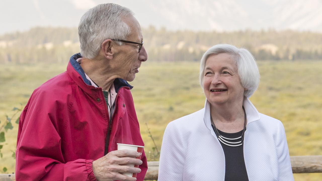 Stanley Fischer and Janet Yellen at the Jackson Hole economic symposium in 2016. Picture: Bloomberg