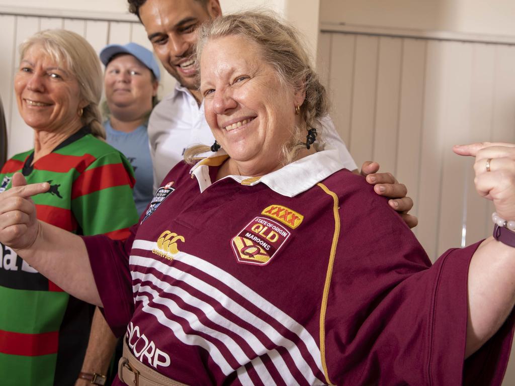 Former Cowboys player Antonio Winterstein toured Mackay with the NRL premiership trophy on Thursday, including visiting Disabilities RL participants at the Endeavour Foundation. Picture: Contributed