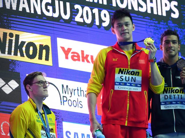 Australia’s Mack Horton’s (R) stance against Sun Yang was vindicated. Picture: Quinn Rooney/Getty