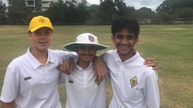 Pranshu Dave (middle) back in 2020 after scoring a 50 with teammates Daniel Sipwith (left) and Sujal Raiyani (right). Picture - Facebook/ Western Suburbs District Cricket Club.