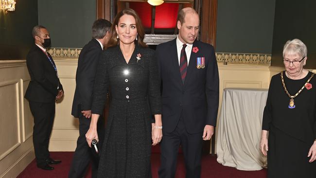 Kate and William arrive for the Royal British Legion festival of Remembrance at the Albert Hall on November 13, 2021 in London. Picture: Geoff Pugh – WPA Pool / Getty Images