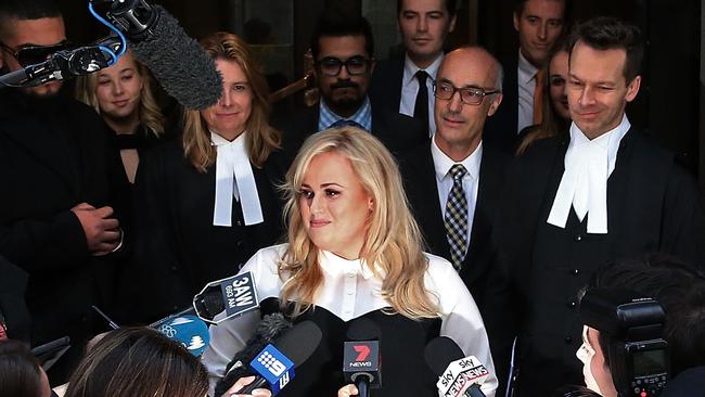 Rebel Wilson speaks to the media after win. Picture: Scott Barbour/Getty Images