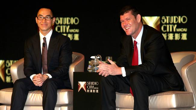 Melco chief executive Lawrence Ho and James Packer. Picture: Jonathan Ng