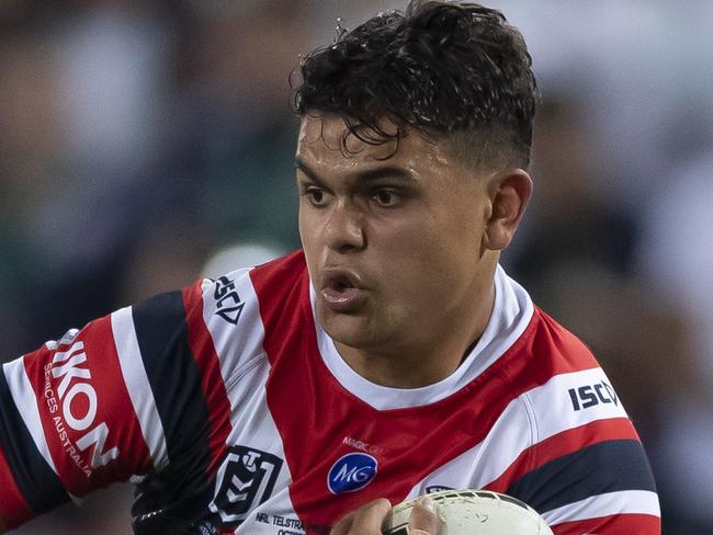 Latrell Mitchell of the Roosters during the 2019 NRL Grand Final between the Canberra Raiders and the Sydney Roosters at ANZ Stadium in Sydney, Sunday, October 6, 2019. (AAP Image/Craig Golding) NO ARCHIVING, EDITORIAL USE ONLY