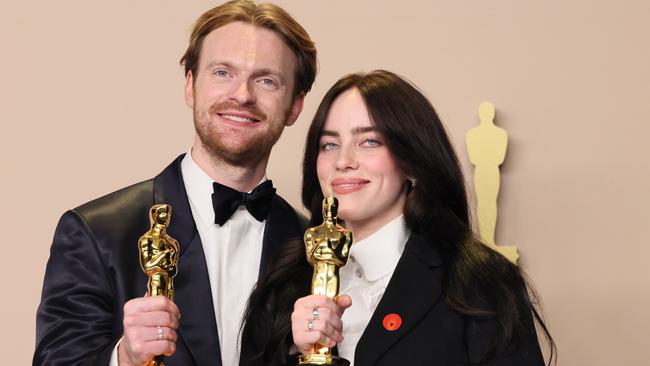 HOLLYWOOD, CALIFORNIA - MARCH 10: Finneas O'Connell and Billie Eilish, winners of Best Original Song award for 'What Was I Made For?' from "Barbie" pose in the press room during the 96th Annual Academy Awards at Ovation Hollywood on March 10, 2024 in Hollywood, California. (Photo by Rodin Eckenroth/Getty Images)