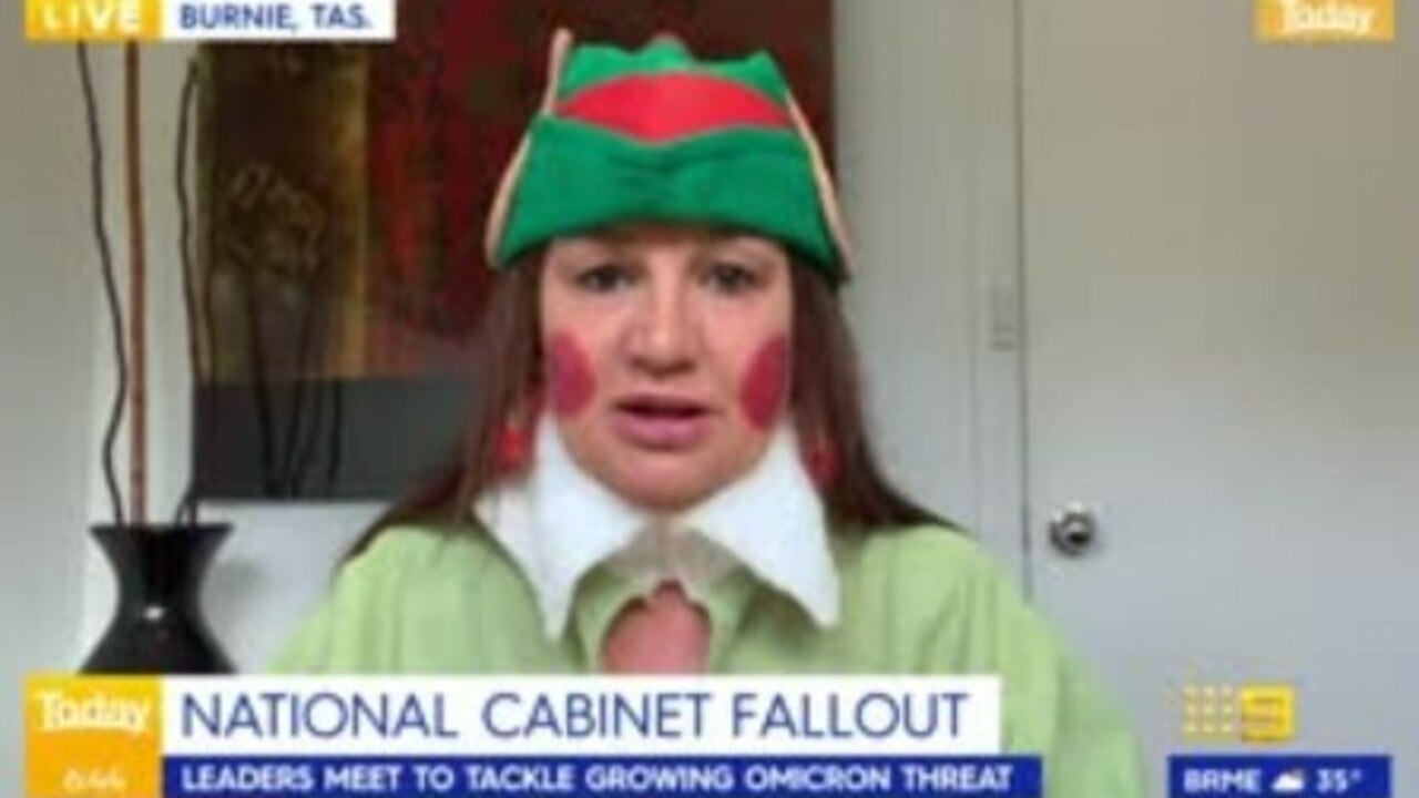 Jacqui Lambie, dressed as a Christmas elf, says people should wear face masks but they shouldn't be mandatory. Picture: Today