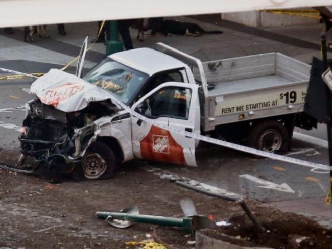 The truck used to mow down pedestrians in New York. Picture: AP 