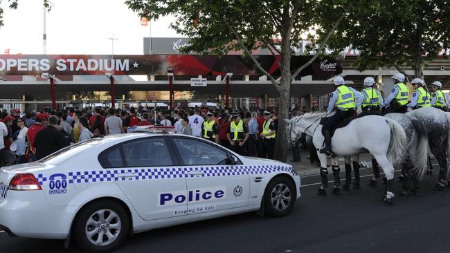 ADELAIDE United v Melbourne Victory at Coopers Stadium – police presence before the game