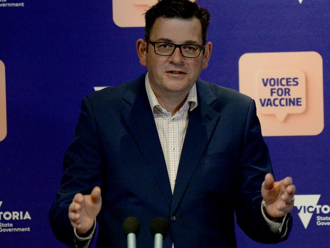 Victorian Premier Daniel Andrews says restrictions will further ease once 90 per cent of Victorians aged 12 and over are double-dose vaccinated. Picture: NCA NewsWire / Andrew Henshaw