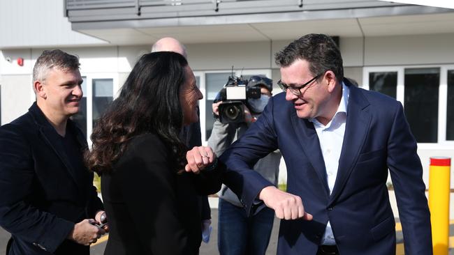 Daniel Andrews at a media event announcing the completion of a social housing project. Picture: Alan Barber