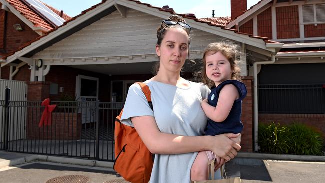 Sophie Theodoros, with her daughter Maya, who turns 3 next month, said the centre’s closure would be a “massive loss” to the community. Picture: Naomi Jellicoe