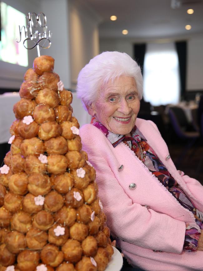 Mardi McDonald at her 100th birthday celebrations in Geelong. Picture: Mike Dugdale