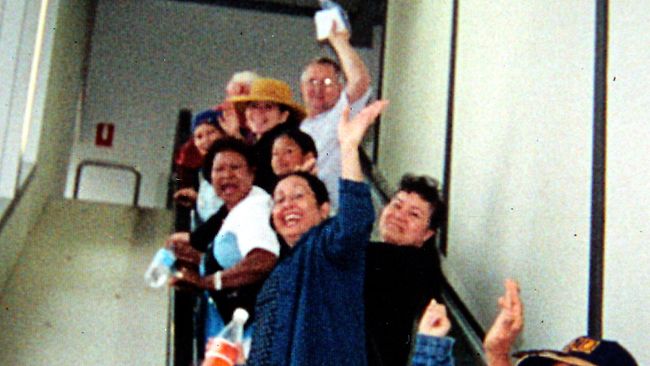 Justice at last ... Dianne Brimble waves farewell as she boards the Pacific Sky cruise ship in 2002.