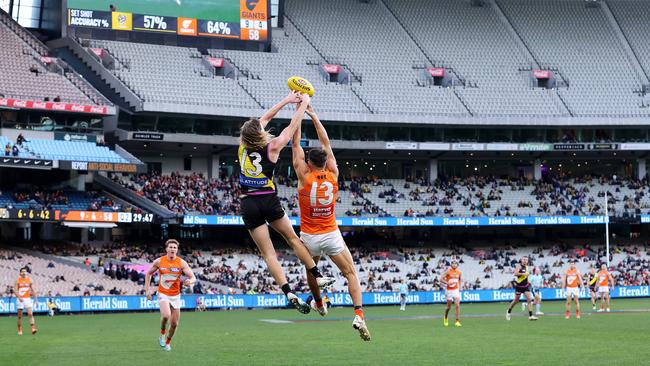 MELBOURNE, July 14, 2024: 2024 AFL Football Round 18 - AFL Richmond V GWS Giants at the MCG. Very low crowd numbers. Picture: Mark Stewart