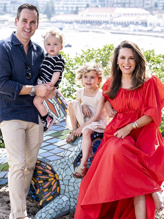 Sky News host Laura Jayes and husband Alex Hart with children, Sophie and Billy. Picture: Darren Leigh Roberts