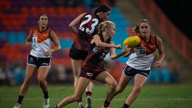 Amy Cariss-Brett as the NTFL Buffaloes' women side beat the Essendon Bombers. Picture: Pema Tamang Pakhrin