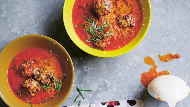 Spiky meatball tomato soup. Picture: Benjamin Dearnley