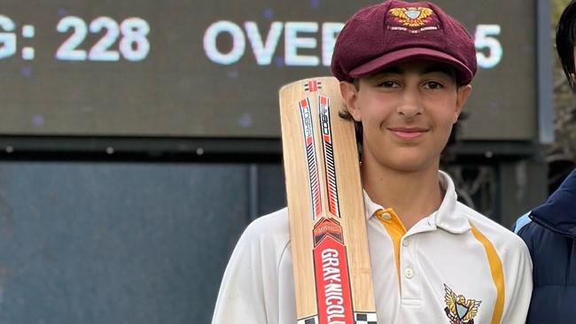 Marcellin's Jett Mikedis following his hundred to start the AGSV cricket season. (Picture: MarcellinSport Twitter)