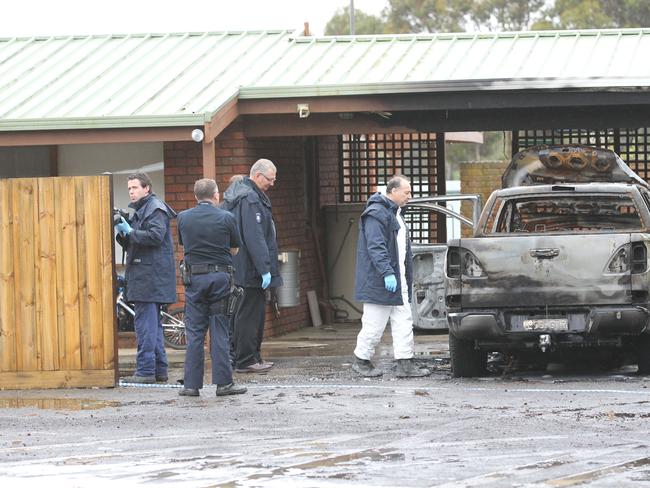 A fire damaged a ute at Bill Vlahos’ home outside Geelong in the days after the punting club collapsed.