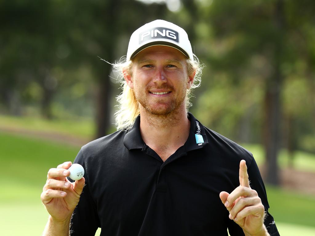 Travis Smyth after hitting a hole-in-one. Picture: PGA of Australia/Brett Costello