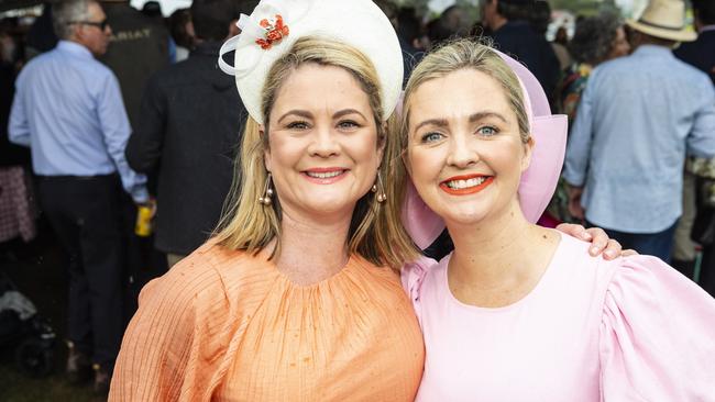 Kate Chin (left) and Erin Murdoch at the Clifton Cup races hosted by Clifton Jockey Club, Saturday, October 22, 2022. Picture: Kevin Farmer