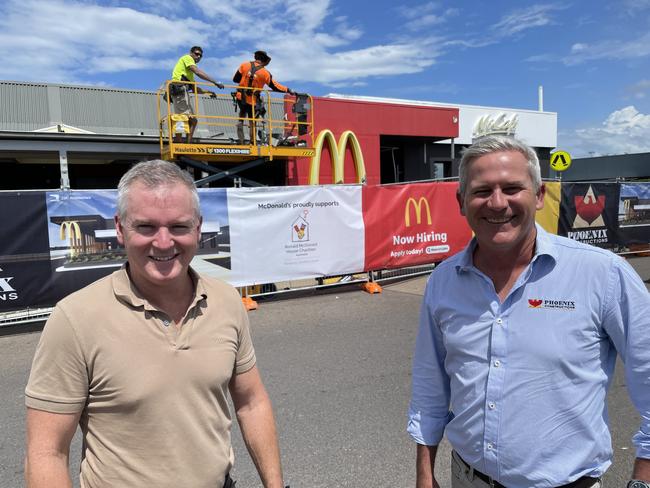 McDonald’s Townsville licensee Paul Rissman and Phoenix Constructions director Nathan Evennett at McDonalds Lakes, where construction work is underway. Picture: Leighton Smith.