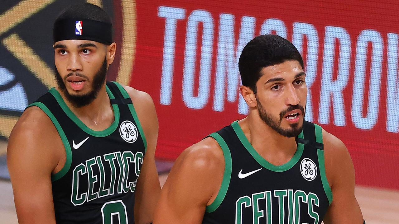 Enes Kanter with teammate Jayson Tatum of the Boston Celtics. Photo: Kevin C. Cox/Getty Images/AFP.