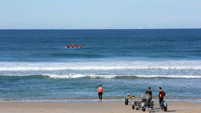 Recent rain that flushed out the Richmond River could have attracted more sharks to the popular surf beach at Ballina on the state’s north coast, where a young man was seriously mauled by a great white shark yesterday. Picture Brian Pamphilon