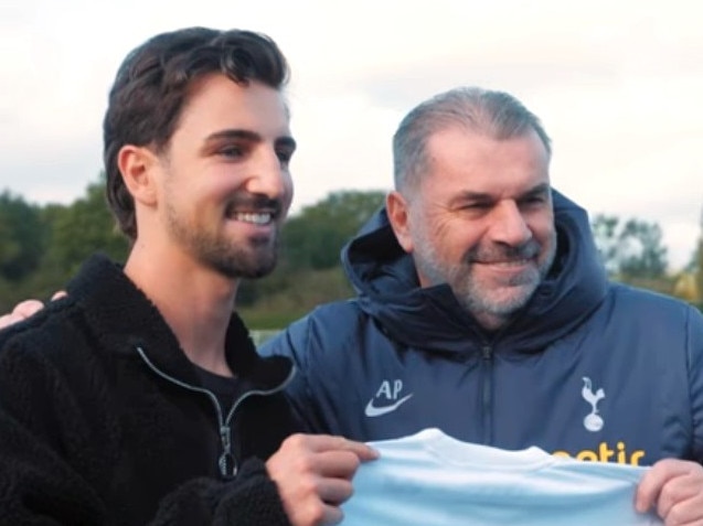 Josh Daicos and Ange Postecoglou. Photo: Facebook, Tottenham Hotspur.