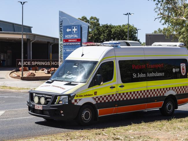 An ambulance leaves the Alice Springs hospital, Saturday, February 4, 2023. Picture: Kevin Farmer