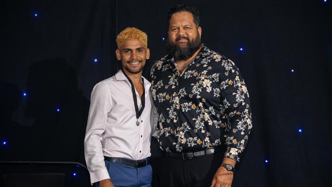 Rodney Nagawalli and Nigel Browne at the 2023-24 NTFL Nichols awards night. Picture: Pema Tamang Pakhrin