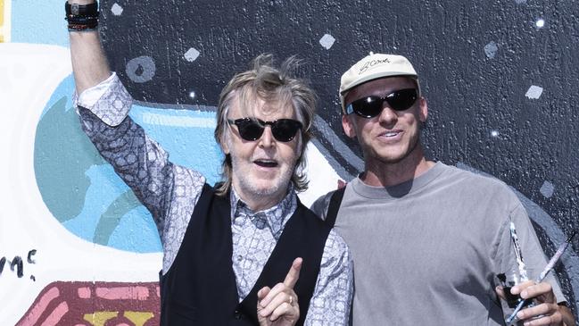 Sir Paul McCartney visits mural dedicated to his work ahead of his Newcastle performance. Picture: MPL Communications.