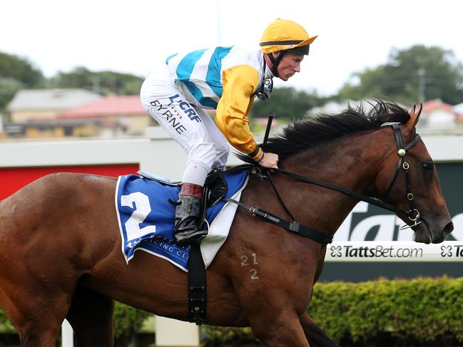 Jim Byrne after winning Race 1 on Powerful Saga at Doomben Racecourse. Pics Tara Croser.