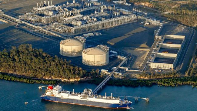 An aerial shot of the Australia Pacific LNG facility on Curtis Island.