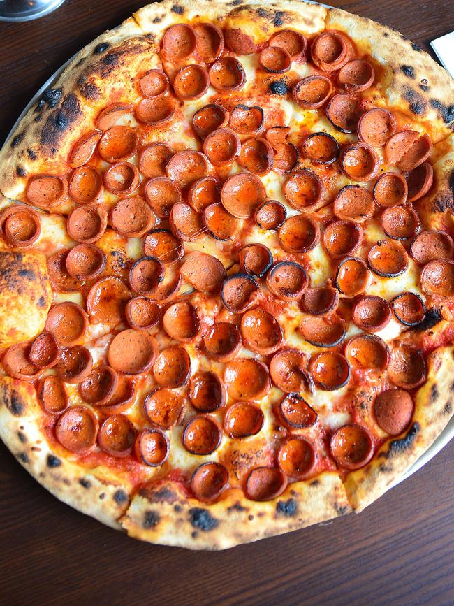 A New York-style pepperoni pizza at Leonardo’s Pizza Palace. Picture: Nicki Connolly