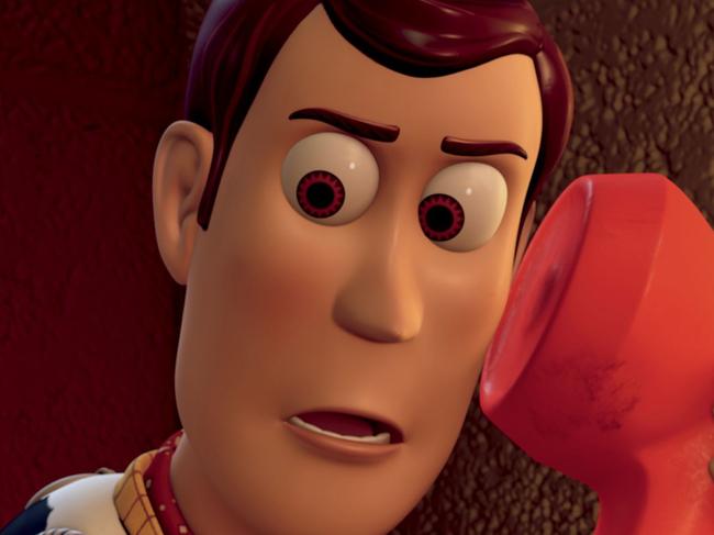 Scene from the Disney Pixar animated film Toy Story 3. Woody and telephone.